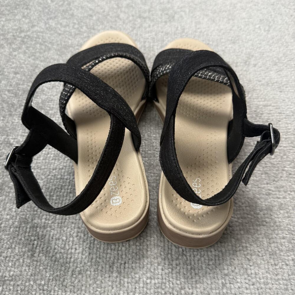 Bzees Sandals Womens Size 9W Black Bravo Strappy Wedge Platform Comfort Elastic - Picture 4 of 12